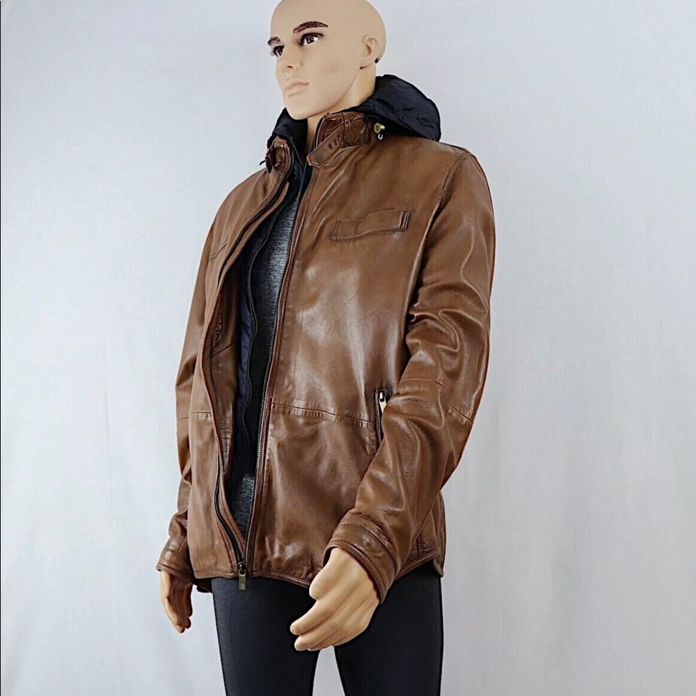 MASSIMO DUTTI MEN'S LEATHER JACKET XL BROWN - Picture 2 of 8